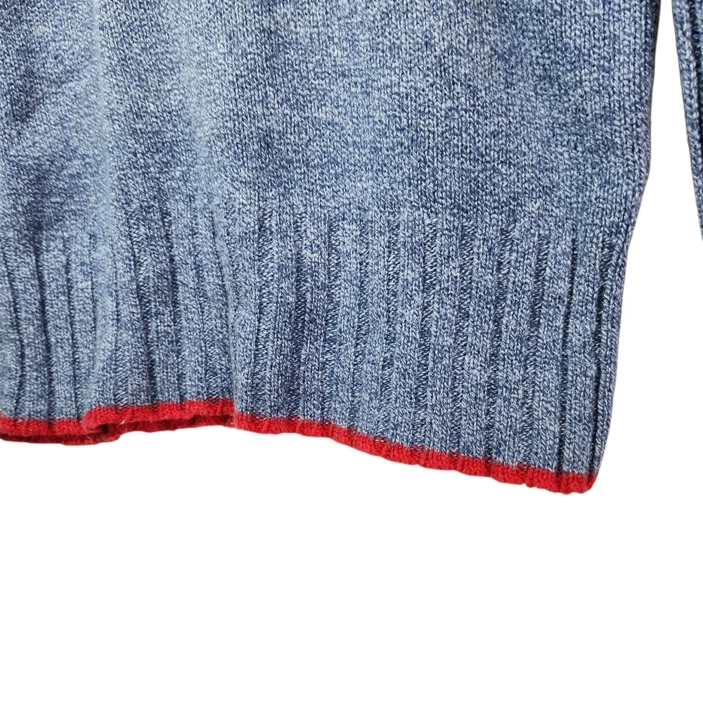 Knitty Gritty Girls Sweater Blue Mock Neck Medium Flower Patch Hippie Boho